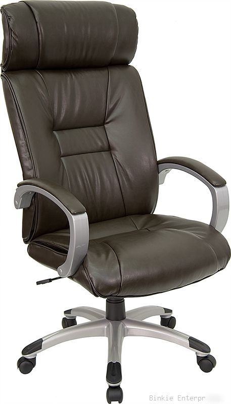 High back brown leather ergo computer office desk chair