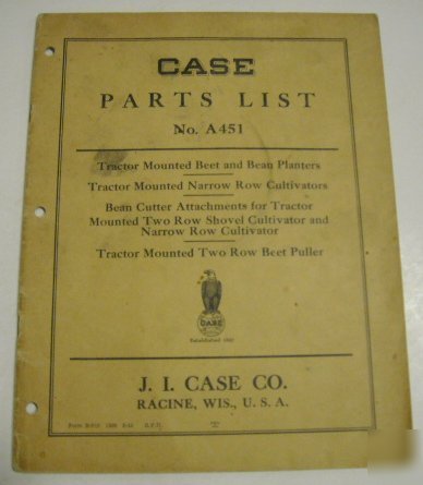 Case 1944 beet & bean planters parts book