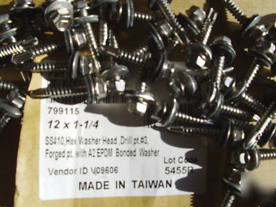 100 tek screws stainless 12 x 1 1-1/4 epdm washer o