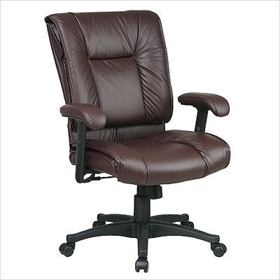 Mid back leather chair pillow top seat leather: black