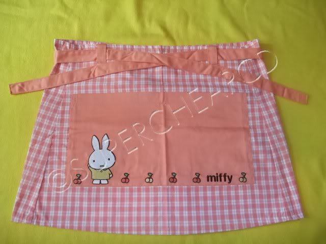 Miffy embroidery apron skirt pink checked pattern A028