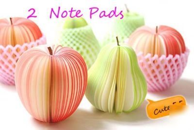 New 2 x cute apple & pear fruit note pads memo paper 