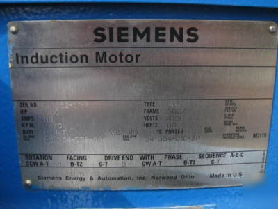 Siemens ac induction motor 1000 hp 3570 rpm cg 588Z