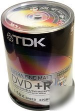 100 tdk dvd+r 16X fine matt full face printable blank