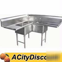 3 compartment corner sink 18X18X12 two 18