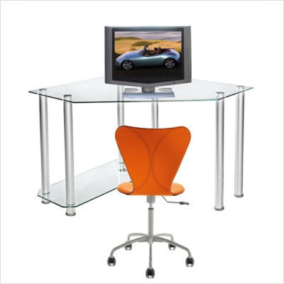 Rta home and office corner computer desk in clear glass