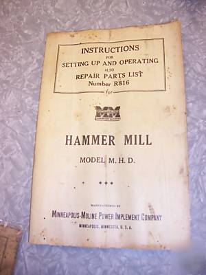 Operators manual minneapolis moline hammer mill m.h.d.