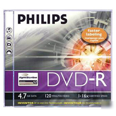5 philips 16X lightscribe dvd-r jewel case pack