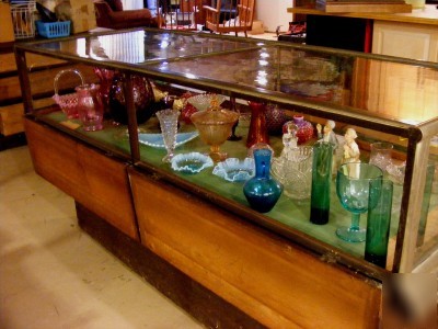Antique metal & wood and glass retail display showcase
