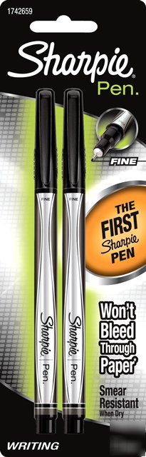 New 2 black sharpie fine point pen set smear-resistant