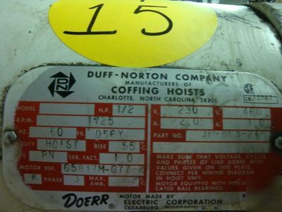 Duff norton / coffing 1/2 ton electric hoist