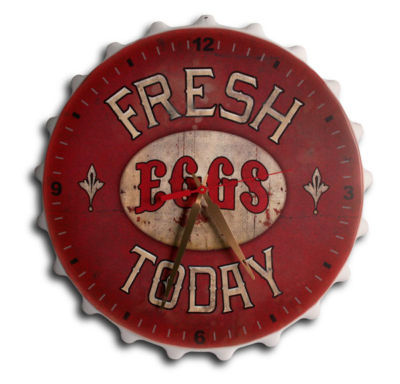 Fresh eggs chicken barn farm market retro metal clock