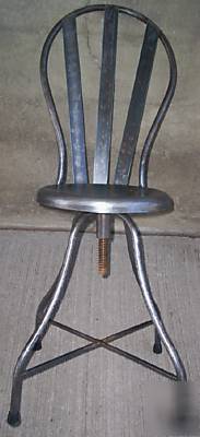Vtg. industrial, machine age adj. metal stool with back