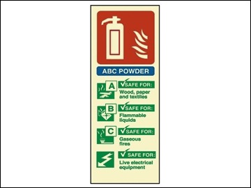 Scan photo luminescent fire extinguisher sign dry powde