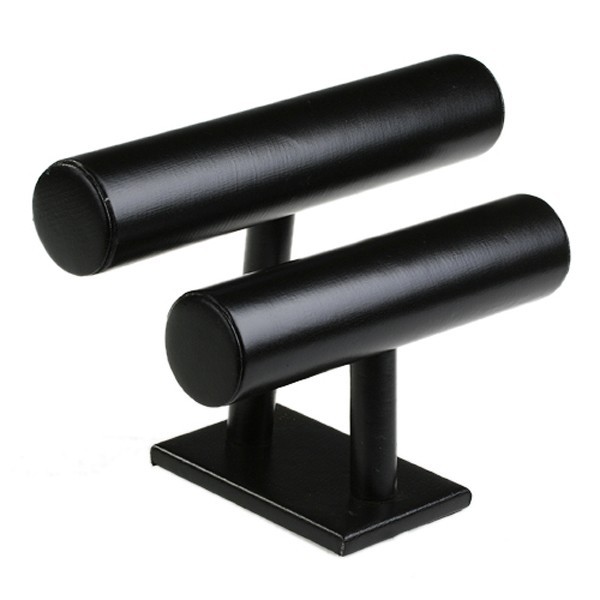 Dual black faux leather jewellery holder display stand