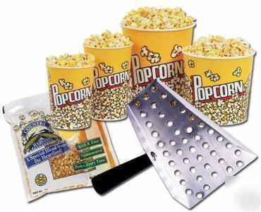 96 popcorn 4OZ salt ready pack scoop & 100 46OZ buckets