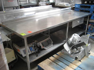 8' stainless steel table with bottom shelf and drawer