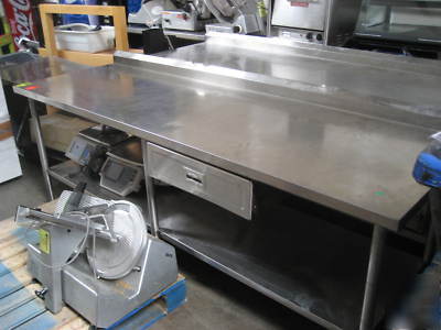 8' stainless steel table with bottom shelf and drawer