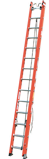 Lot of 5 28' fiberglass extension ladder w/ cable hooks