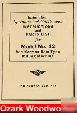 Van norman 12 ram-type milling machine parts manual