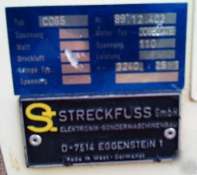 Streckfuss CO65 electronic lead former w/ speed control