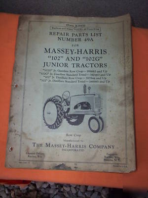 1946 massey harris junior tractor 102 & 102G parts list
