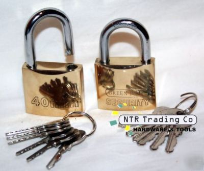 2 x 40MM high security steel brass padlocks - 12 keys