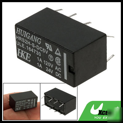 Black miniature pcb type power signal relay 1A 120V ac