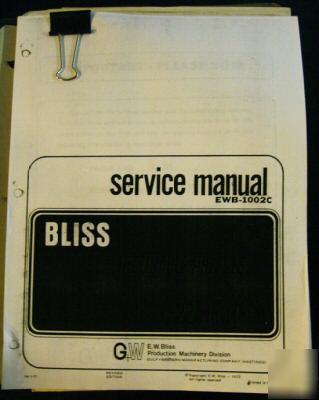 Bliss press c-22 thru c-60 operation, service manual