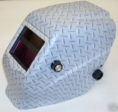 Solar auto darkening helmet welding tread plate