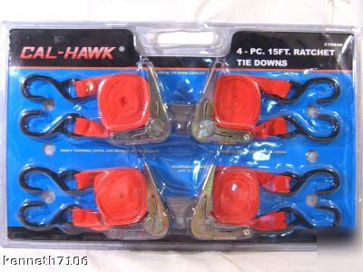 New cal-hawk ratchet tie downs vinyl steel hooks straps 