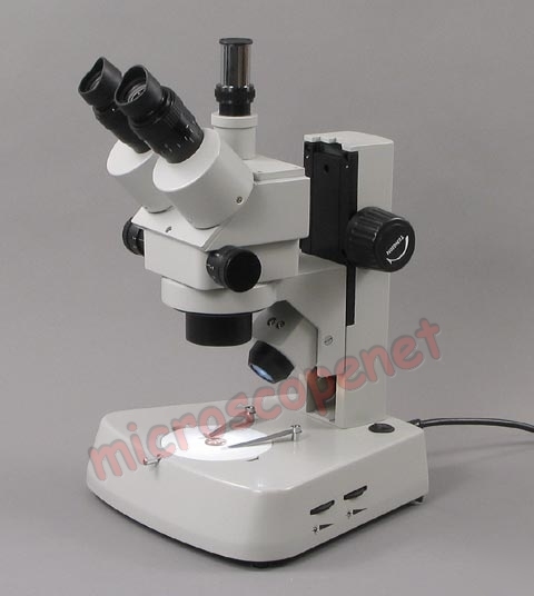 Trinocular 7X~45X zoom stereo microscope + dual halogen