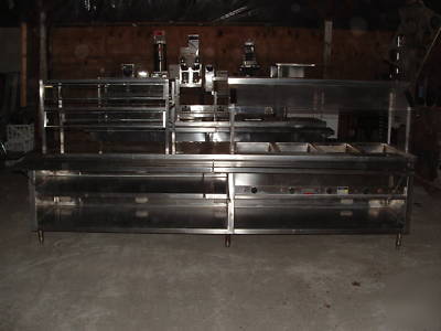 10 foot steam table holding 4 hot wells w/sneez guard