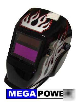 Megapower welding helmet black flame solar auto darken