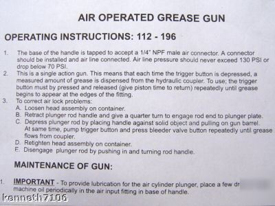 New graco air operated grease gun pneumatic powered 