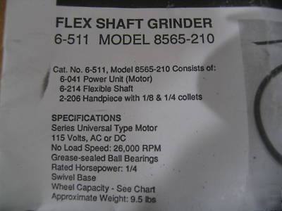 Dumore flexible shaft grinder motor #6-041 pt.of#6-511 