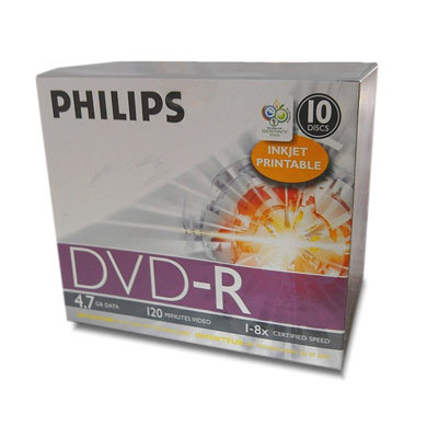 10 philips 8X printable dvd-r jewel case pack