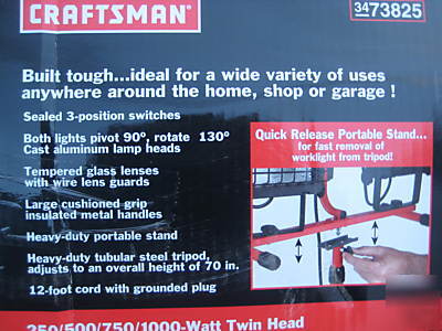 New craftsman WL500DPT tripod worklight stand 1000W 