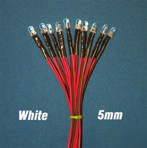 10 x led - 5MM pre wired leds 12 volt white 12V usa 