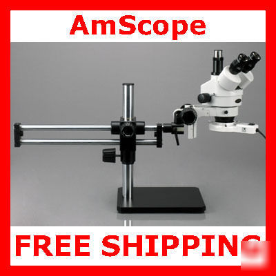 7X-90X stereo microscope on ball bearing boom + light