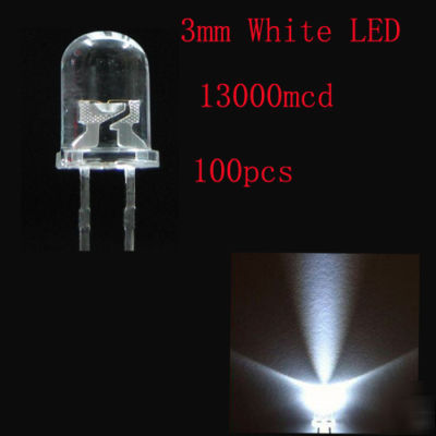 100 pcs 3MM white led 4000MCD & free resistor