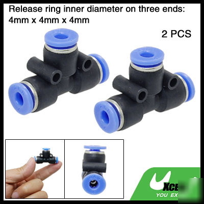 2 pcs 4MM tee adapter push in fittings quick connector