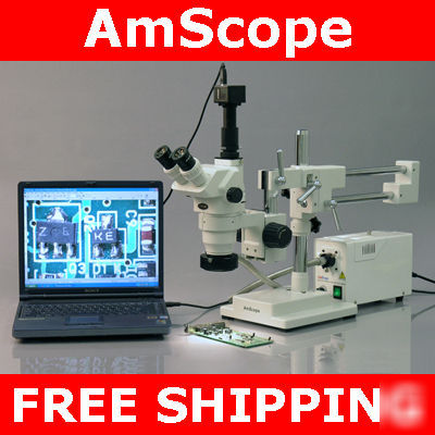 2X-225X trinocular stereo boom microscope + 5M camera