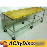 96X30 mobile solid wood butcher block work prep table