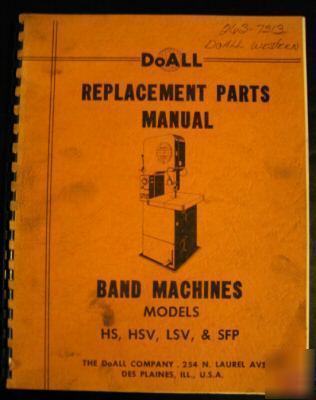 Doall mdl. hs, hsv, lsv, & sfp parts manual bandsaw