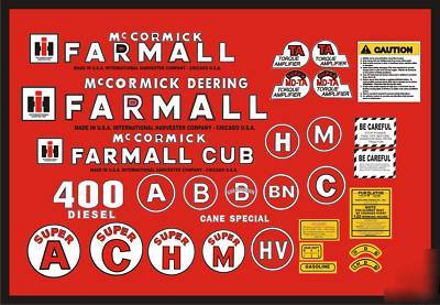 Farmall complete decal set models a,b,bn,c,h,m,md,cub