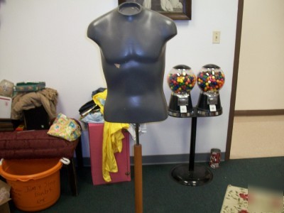 Male mannequin with floor length wooden base