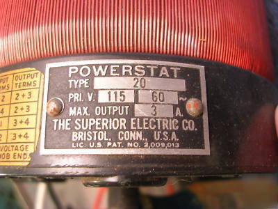 Powerstat variable autotransformer type 20 3A output