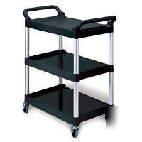 New rubbermaid black utility rolling cart 3 shelf new