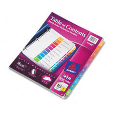 Index divider, 10-tab, 20% pcc, 8.5 X11 , multi-color, 